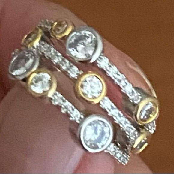 Pandora Silver And Gold Intricate Ring With Gemstones 62$